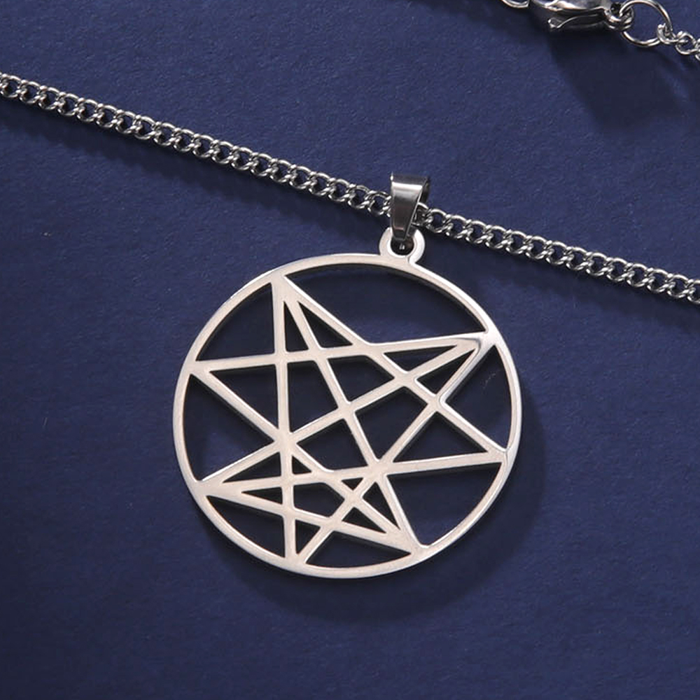 Dawapara Order of The Nine Angels Satanic Pendant Necklaces Sacred Geometric Enneagram Amulet Stainless Steel Jewelry: Steel color