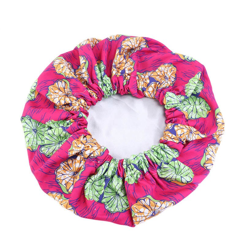 Dubbelt lager satin turban afrikanskt mönster tryck motorhuv kvinnor dag natt sömn mössa extra stor huvud klädsel dam huvud omlott hatt: Stil 434-5