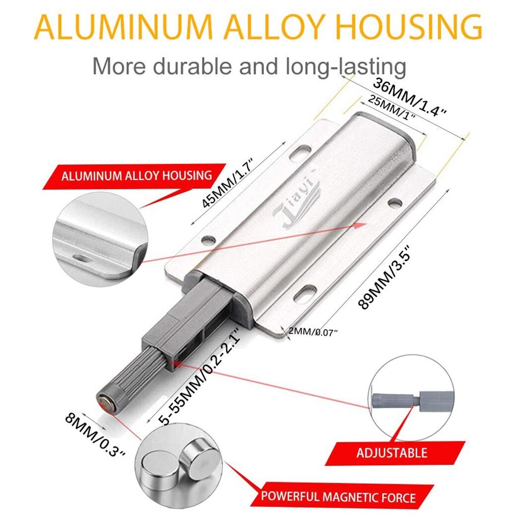 2Pcs Heavy Duty Metalen Push To Open Kast Vangsten Deur Stopt Keuken Onzichtbare Kast Trekt Kabinet Hardware