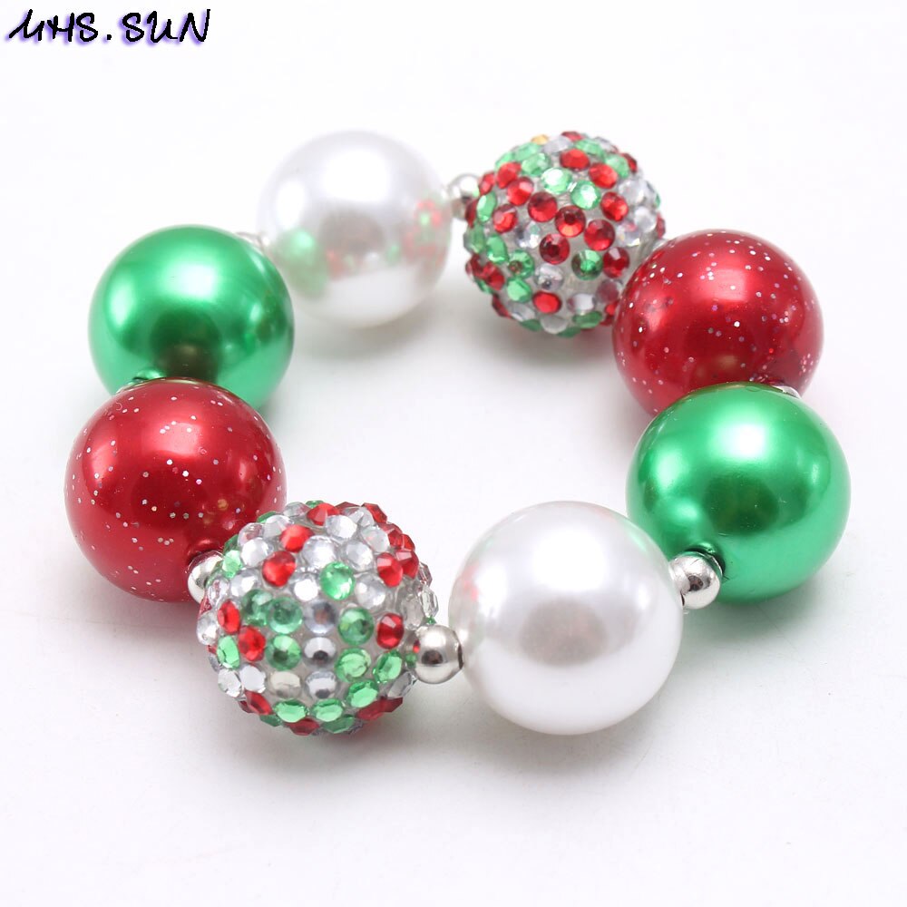 Mhs.sun kerst sieraden babymeisjes schattige dikke bubblegum ketting armbanden groene + rode + witte kralen doe-het-zelf ketting kinderen: Een armband