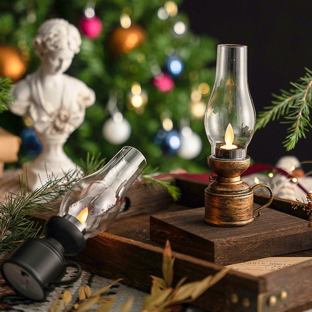 Vintage 80s Old-fashioned Kerosene Lamp LED Candle Flickering Warm Light Home Decor Electronic Candle Lamp