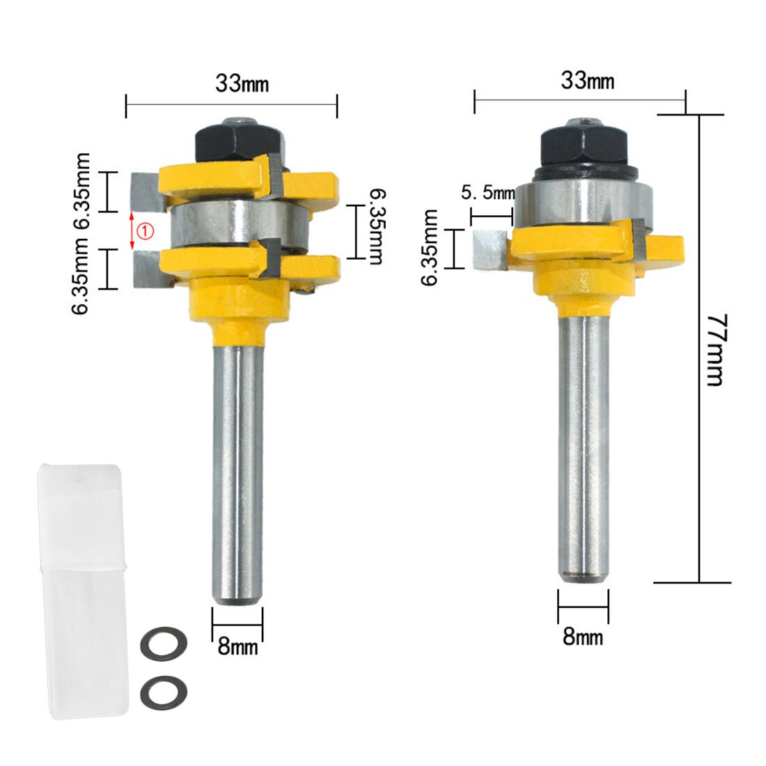 2 pc 8mm Shank Tongue & Groove Joint Assembly Router Bit Set 3/4" Stock Wood Cutting Tool