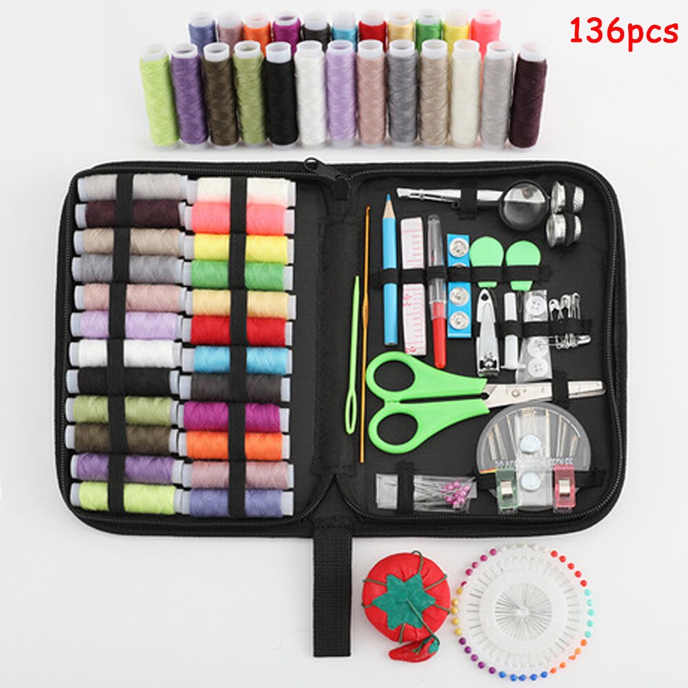 INNE Sewing Accessories Seam Needlework Stitch Tools Supplies Knitting Needles Scissors Kit Material Instruments Box Embroidery: 136PCS