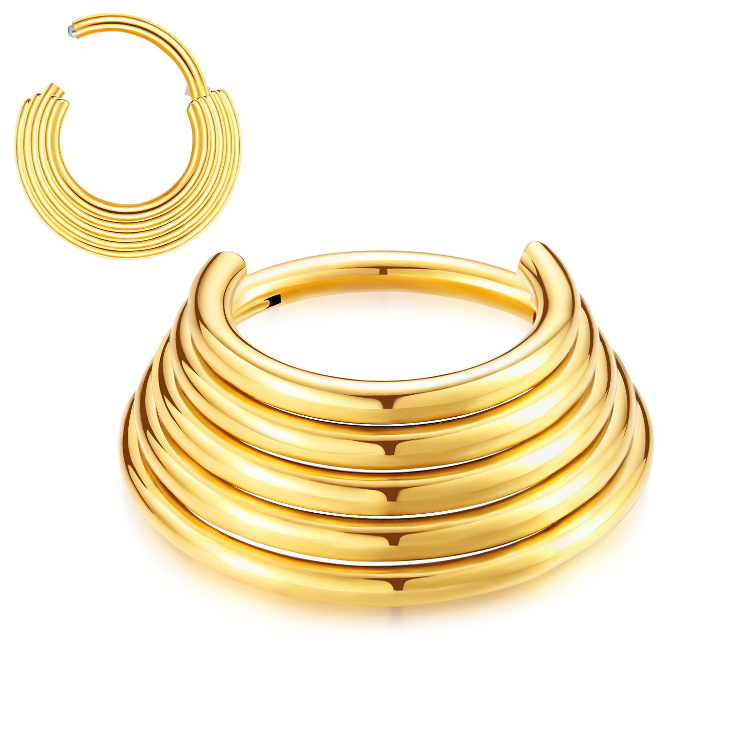 VOJO 16G HOOP Hinged Septum Clicker Ring Daith Earrings 316L Stainless Steel Hypoallergenic Piercing Jewelry: WHITE / Gold-color