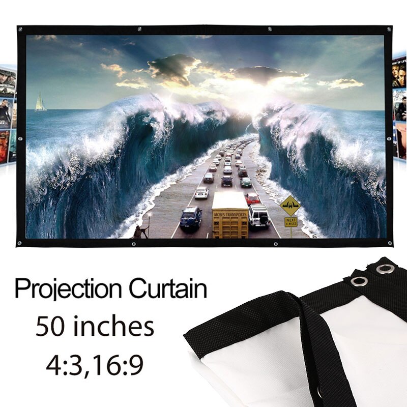 Pantalla para proyector de 50 pulgadas tela colgante de poliéster doblada para cine en casa, negocios, educación, escuela, pantalla de proyección plegada para juegos de TV
