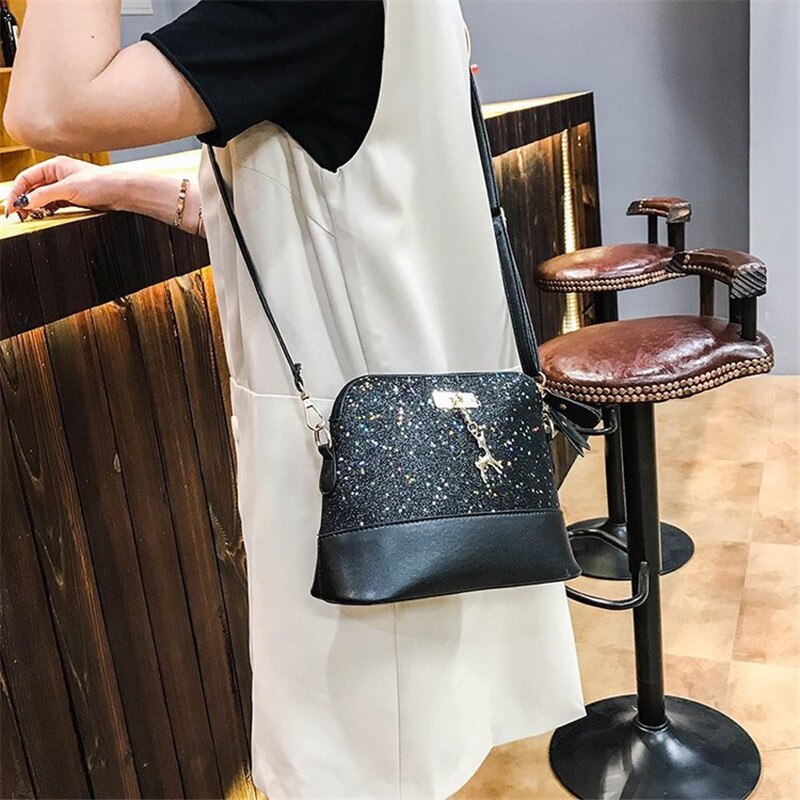 Hisuely Pailletten Vrouwen Pu Lederen Handtassen Schoudertas Bling Bling Shell Zakken Messenger Crossbody Hobo Satchel Purse Meisje Q4