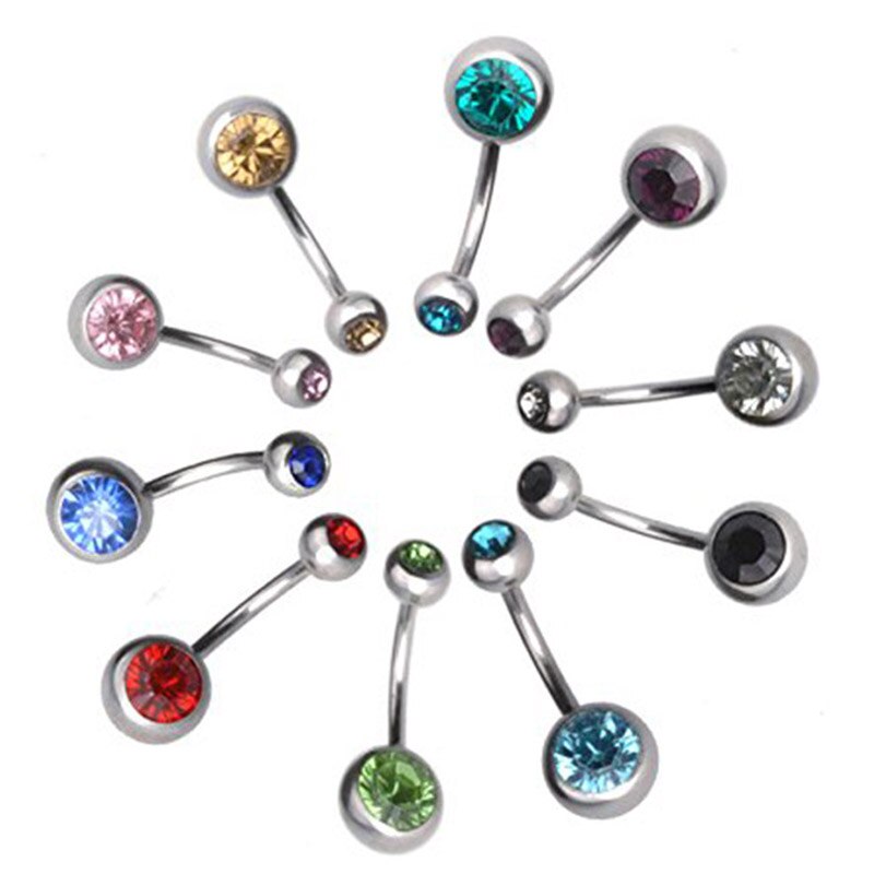 10pcs/lot Steel Belly Button Rings Gem Navel Piercing Nombril Ear Piercings Navel Earring Belly Piercings Body Jewelry Pircings