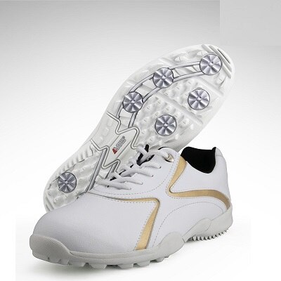 Pgm Vrouwen Lichtgewicht Golf Schoenen Dames Lace Up Ademende Sneakers Antislip Wearable Training Schoenen AA10095: Goud / 5.5