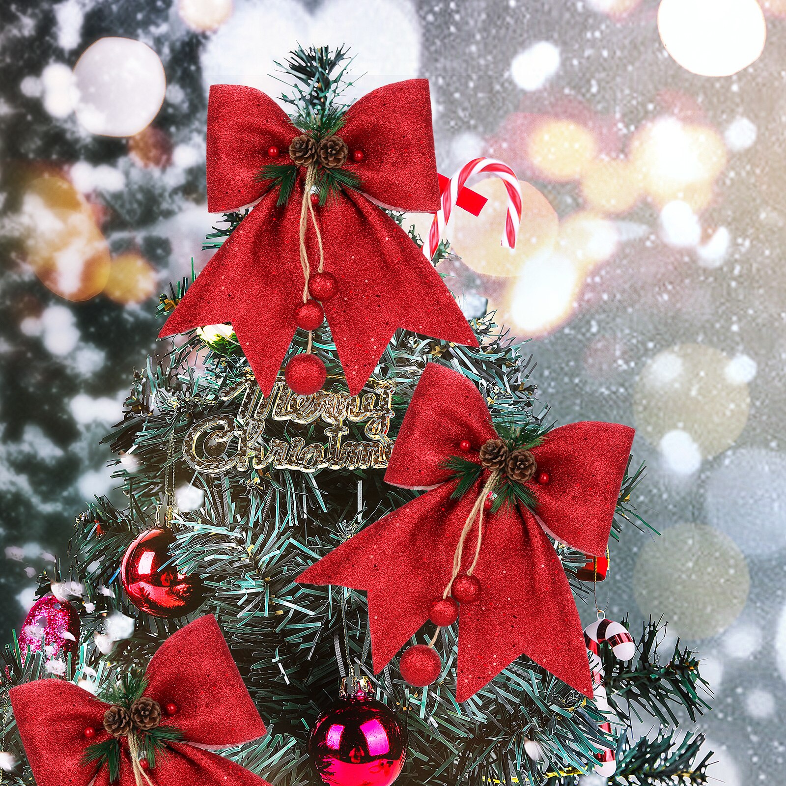 Albero di natale grande fiocco rosso nodo festa di capodanno decorazione di cerimonia nuziale decorazione 25*30cm ornamenti appesi scatola d'oro avvolgimento decorativo