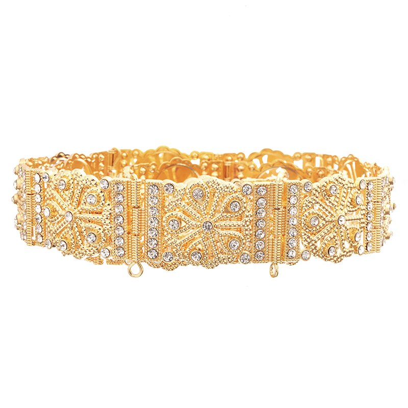 Morocco Caftan Belt Women Gold waist chain Hollow Out Arabesque Ethnic Wedding Body Jewelry Bridal: gold white
