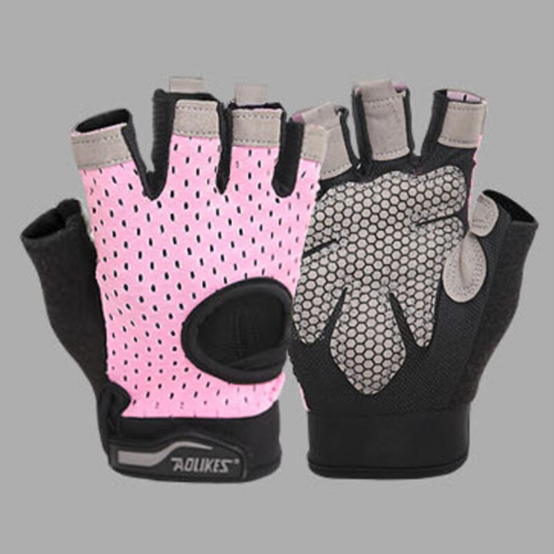 Heren dames gewichthefhandschoenen gym halve vinger sport fitness handschoenen antislip weerstand oefening training pols handschoenen: Roze / S