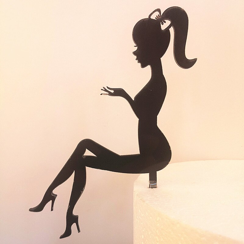 Svart akrylkaka topper siluett flicka prinsessa bröllopsfest levererar brud och brudgum dekorationer dessert cupcake topper