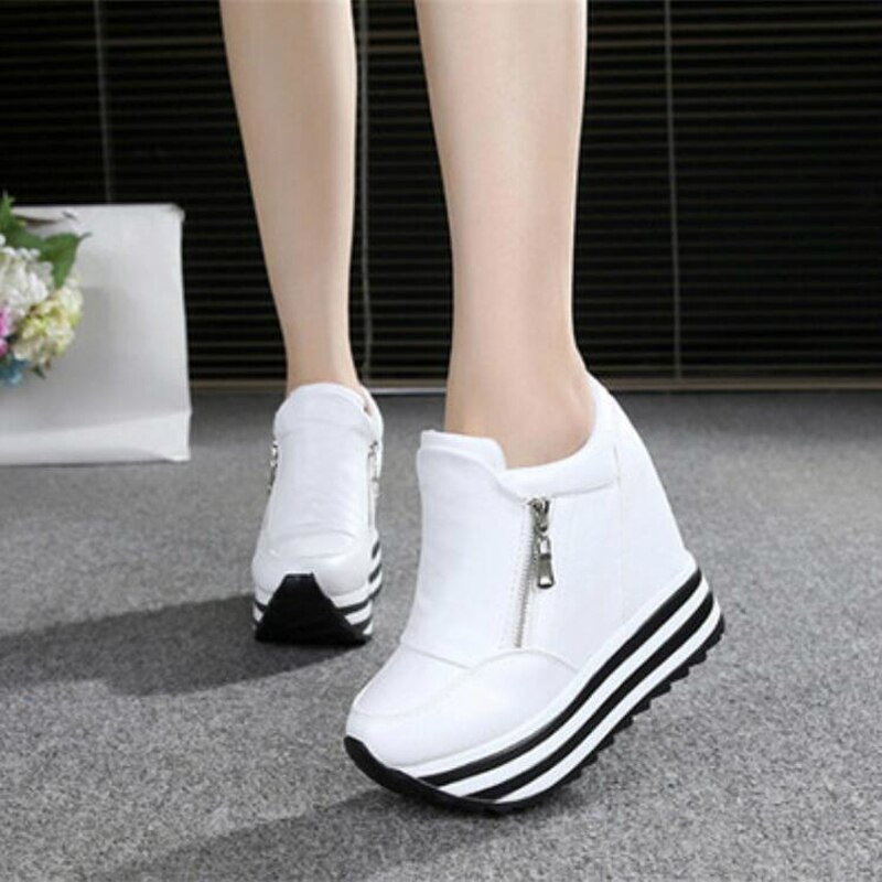 Spring wedges skor kvinna plattform sneakers dragkedja skor dold häl höjd ökande fritidsskor för kvinnor 35-39 w7