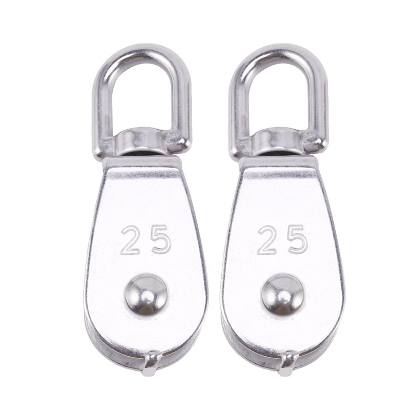 2Pcs 25MM Single Pulley Block in 304 Stainless Steel M25 Pulley Roller Loading 400kg - Silver