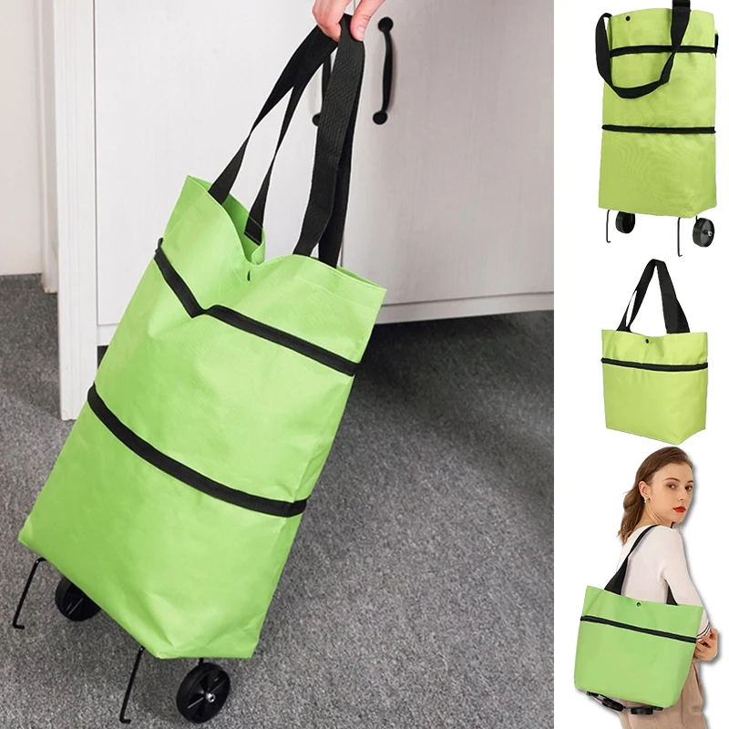 Herbruikbare boodschappentas op wielen, boodschappentas met wielen, afneembare rolkoffer, reistas, te gebruiken voor boodschappen, kamperen