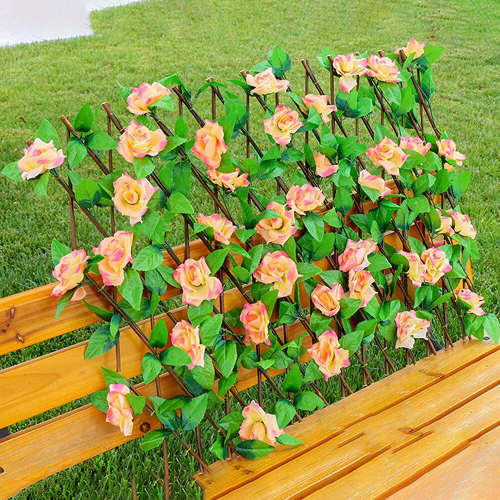 Expandable Faux Privacy Fence Wooden Hedge With Artificial Flowers Leaves Garden Decoration Retractable Fence