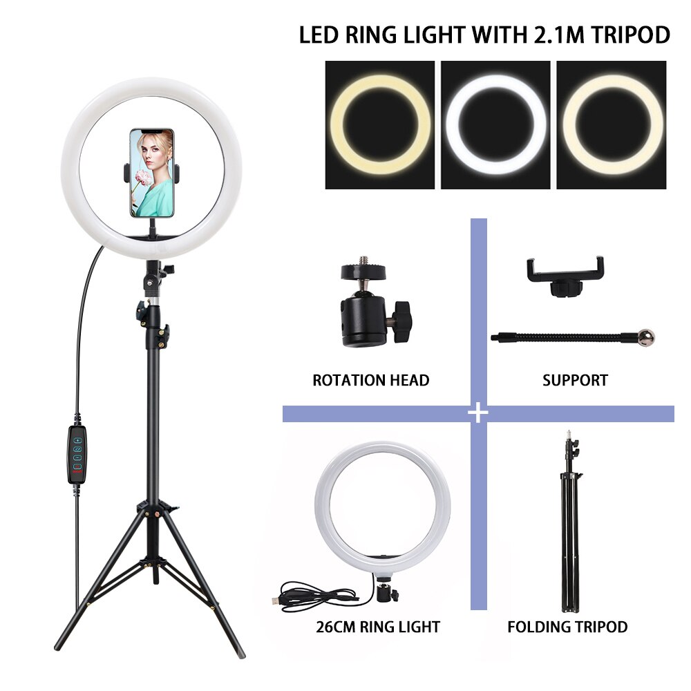 10in LED Selfie Anello di Luce With2.1mTripod Illuminazione Fotografica Con La Luce Della Lampada Ring Per Rendere Per Mobile Youtube Il Treppiedi Per Il Telefono