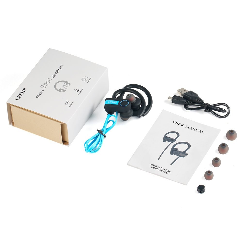 Anti-sweat Bluetooth Earphone Sport Stereo Music Wireless Earbud Hands-free Headset for Running Gym In-ear LESHP Dynamic: blue