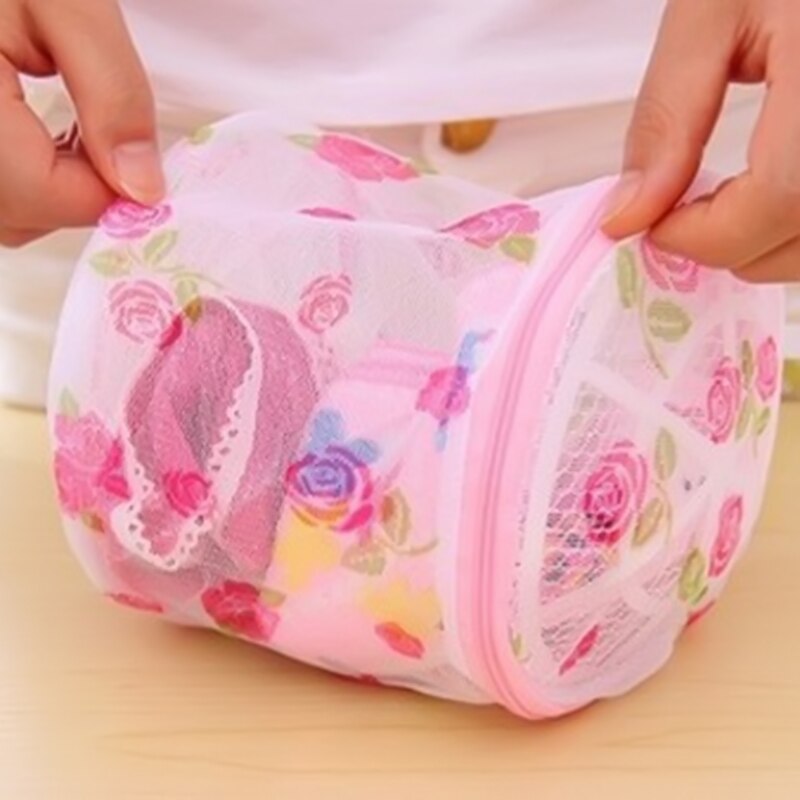 Folding Floral Laundry Net Mesh Bag Organizer Underwear Bra Washing Machine Aid Basket Zipped Wash Hamper Bag Organizer