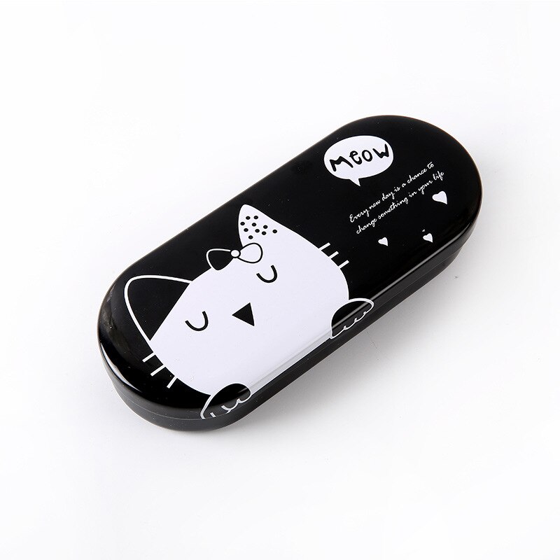 Étui lunettes chat de dessin animé | Étui de lunettes de rigide, mignon, protection des lunettes, boîte de protection pour les filles, modèle: black case whiet cat