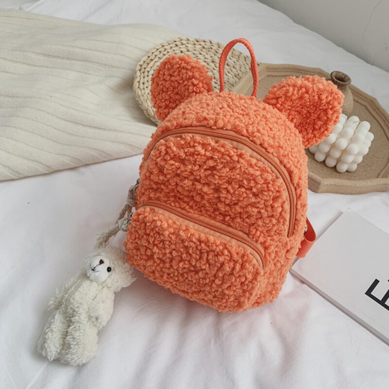 Children's Plush Multi-Functional Kids Backpack Girls Lovely Rabbit Ears Shoulder Bag 3D Cartoon Animal Backpack: bear orange