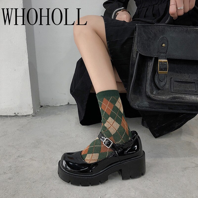Whoholl leren schoenen dames lolita cosplay schoenen jk uniform schoenen dames japanse hoge hakken retro platform schoenen dames