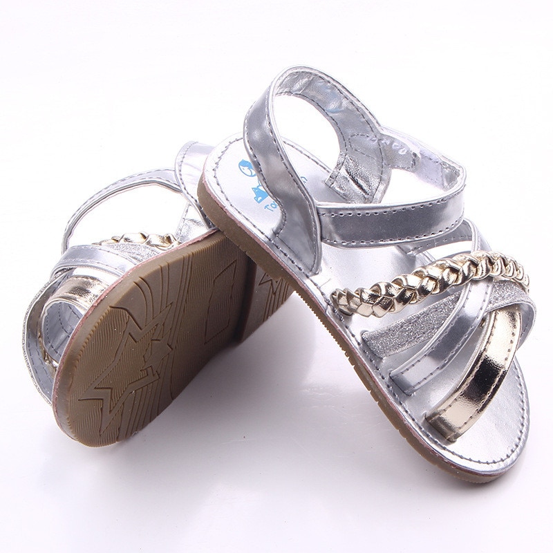 Baby Summer Sandals Newborn Girls Princess Shoes Solid Non-slip Sandal Silver Gold