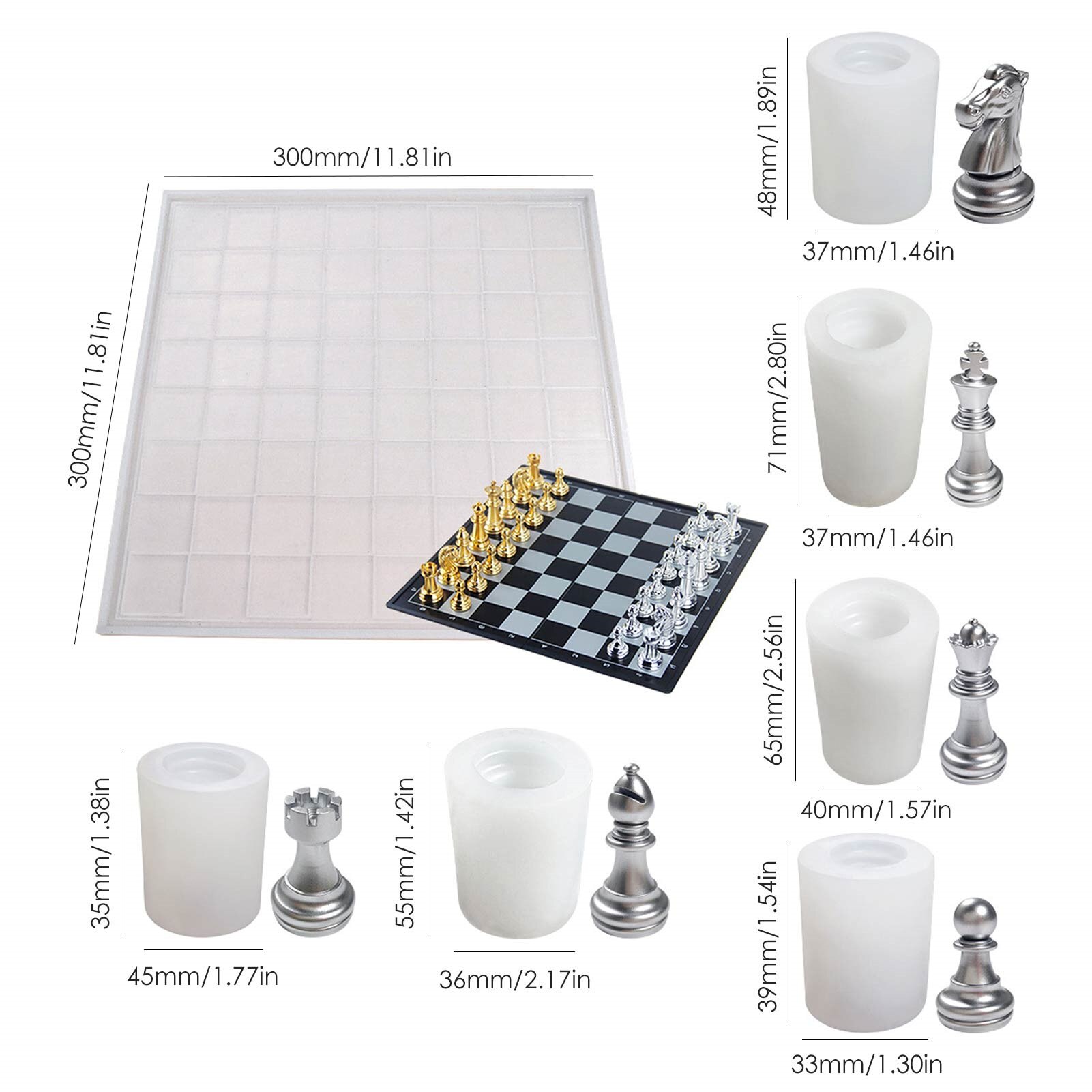 Schaken Silicone Mold Hars Mallen Diy Kaars Siliconen Mal Creatieve 6 Delige Set Van Chocolade Bakselwerktuigen Bakken Accessoires