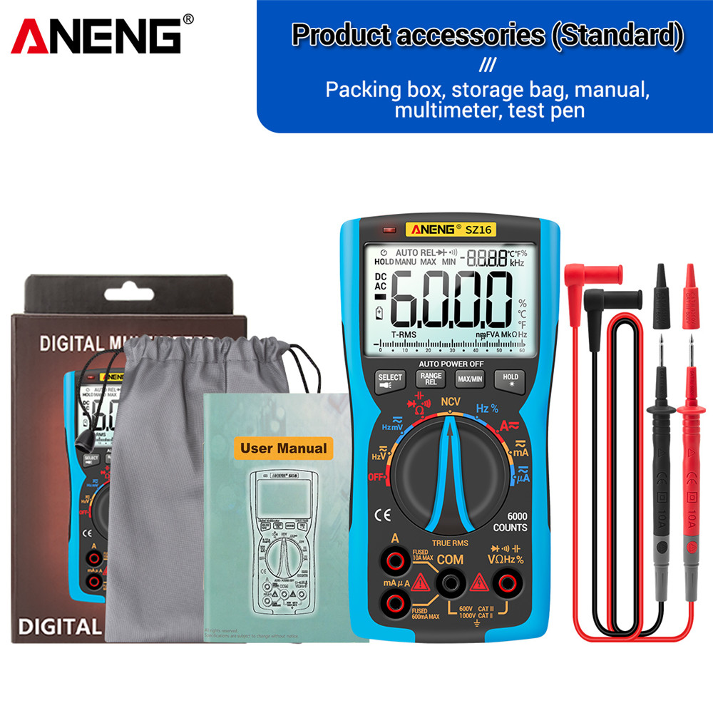 ANENG SZ17 DIY tranzystor kondensator NCV wykrywacz miernik przebiegu multimetr cyfrowy 6000 profesjonalne True RMS AC/DC analogowego testera: SZ16 niebieski