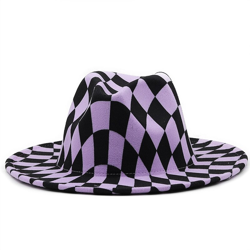 QBHAT Checkerboard Plaid Print Top Hat Men Black Bottom Patchwork Jazz Fedora Hats Fascinator Women Church Felted Cap