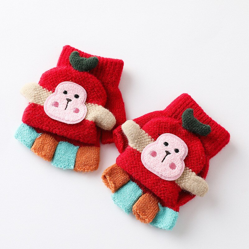 Guanti senza dita per bambini simpatico cartone animato inverno caldo bambini guanti lavorati a maglia morbidi ragazza ragazzo conchiglia guanto mezzo dito guanto bambino: Red