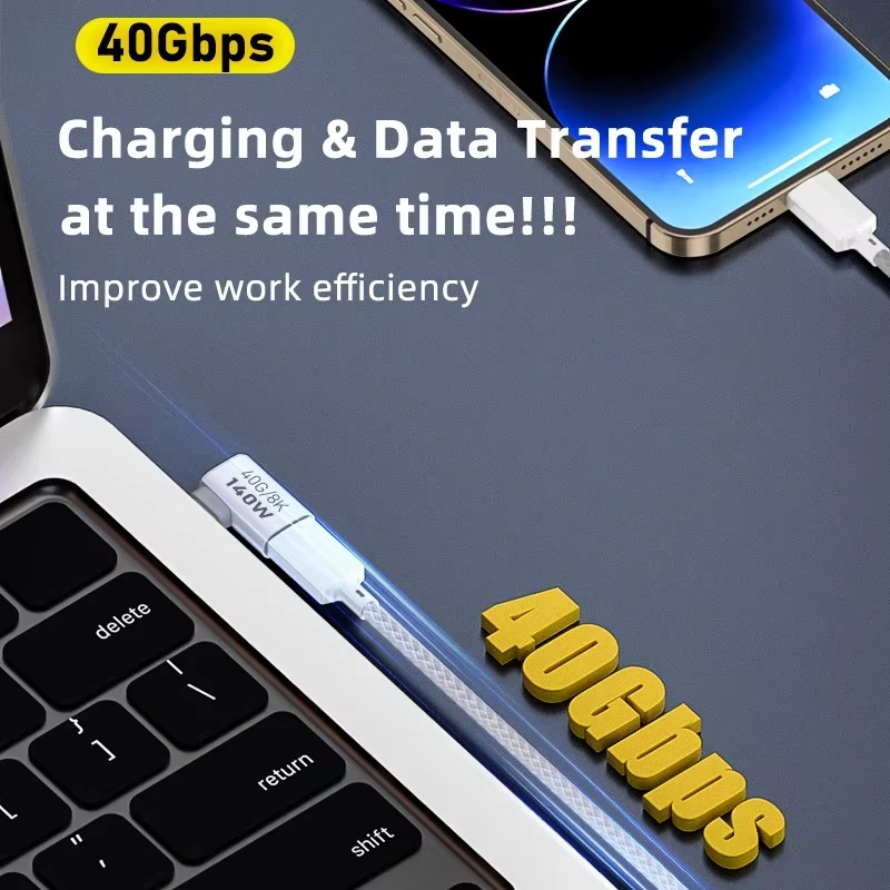 NNBILI PD140W USB4.0 USB C a C Adaptador de carga rápida Convertidor 40Gbps Conector de sincronización de datos 8K @ 60Hz Adaptador tipo C para MacBook ﻿