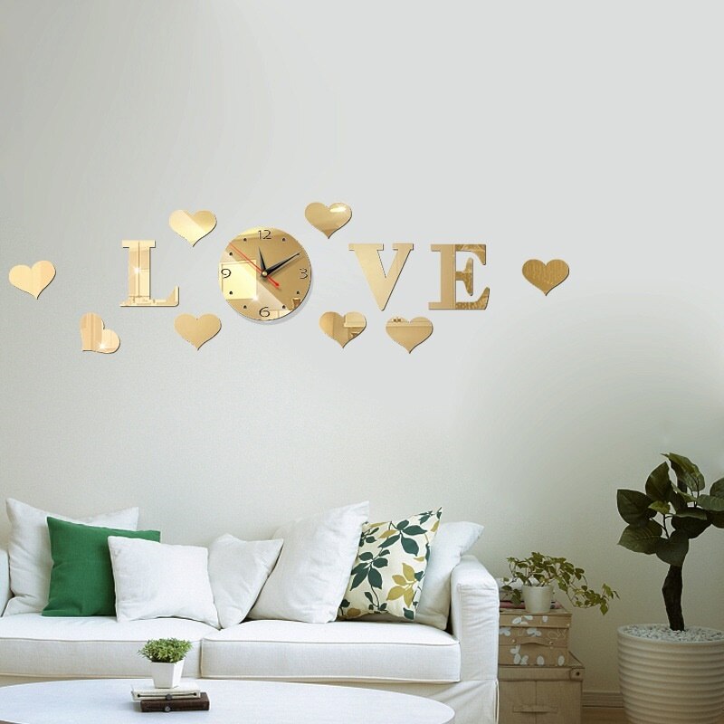 Modern Mini DIY Large Wall Clock Sticker Mute Digital 3D Big Wall Clocks Living Room Home Office Decor Christmas: Light gold