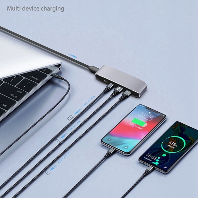 USB C HUB 4-In-1 USB C Adapter With 2 USB 3.0 Ports 100W PD Power Support Multiple Fast Charging Protocols