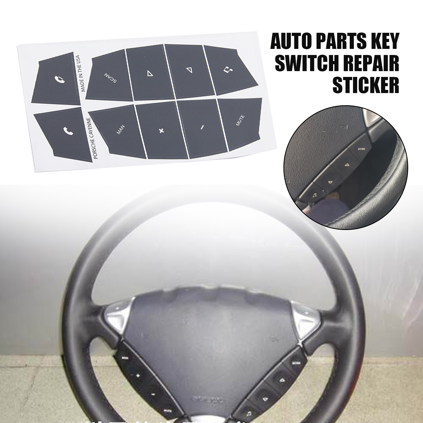 Juego de calcomanías para reparación de botones de volante de coche, pegatinas para Interior automotriz para Porsche Cayenne 2003, 2004, 2005, 2006, 1 Juego