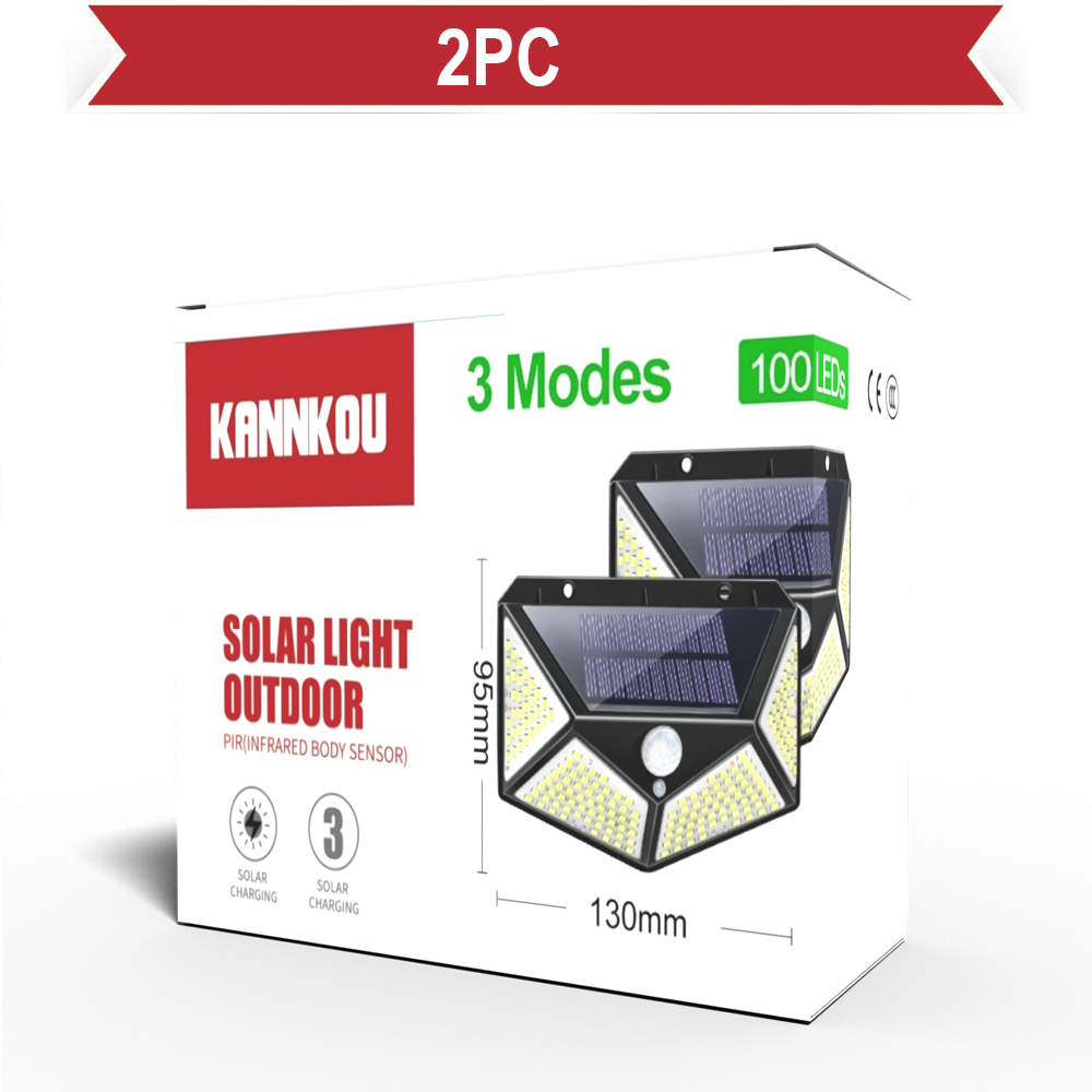 KANNKOU Solar Lights Outdoor 2/4/6PC 150LED PIR Motion Sensor IP65 Waterproof Outdoor LED Wall Light: 2PC-100LED