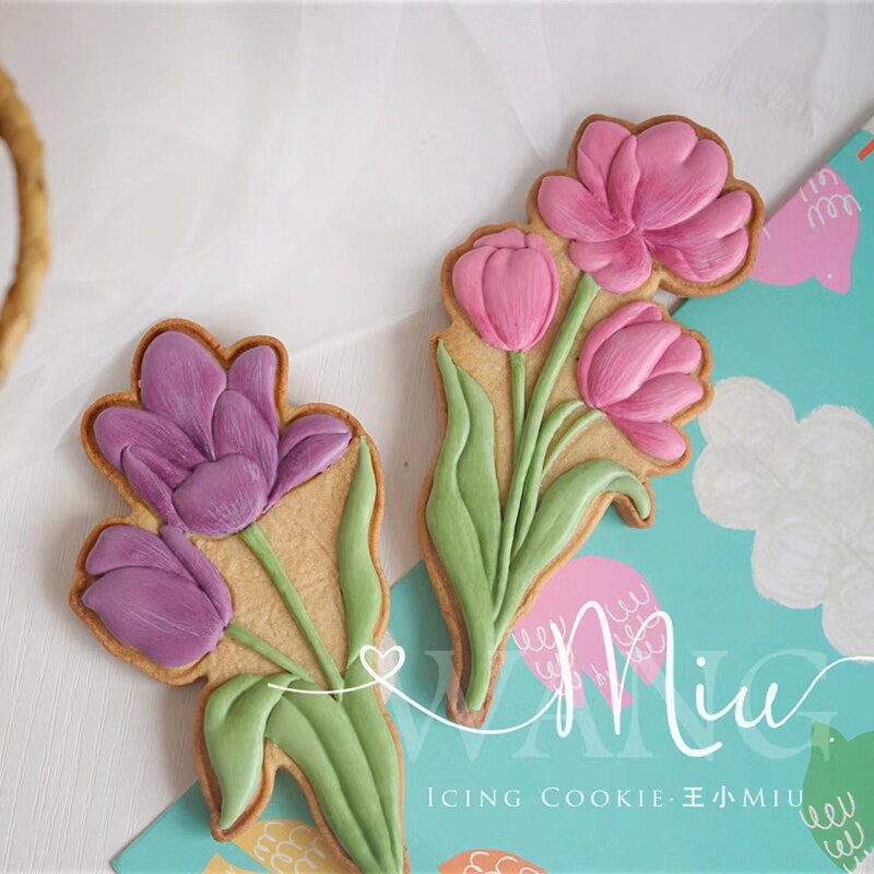Molde con patrón de tulipán para el día de la madre, cortador de galletas con forma de flor de dibujos animados, ramo, molde de Fondant, moldes para galletas con glaseado