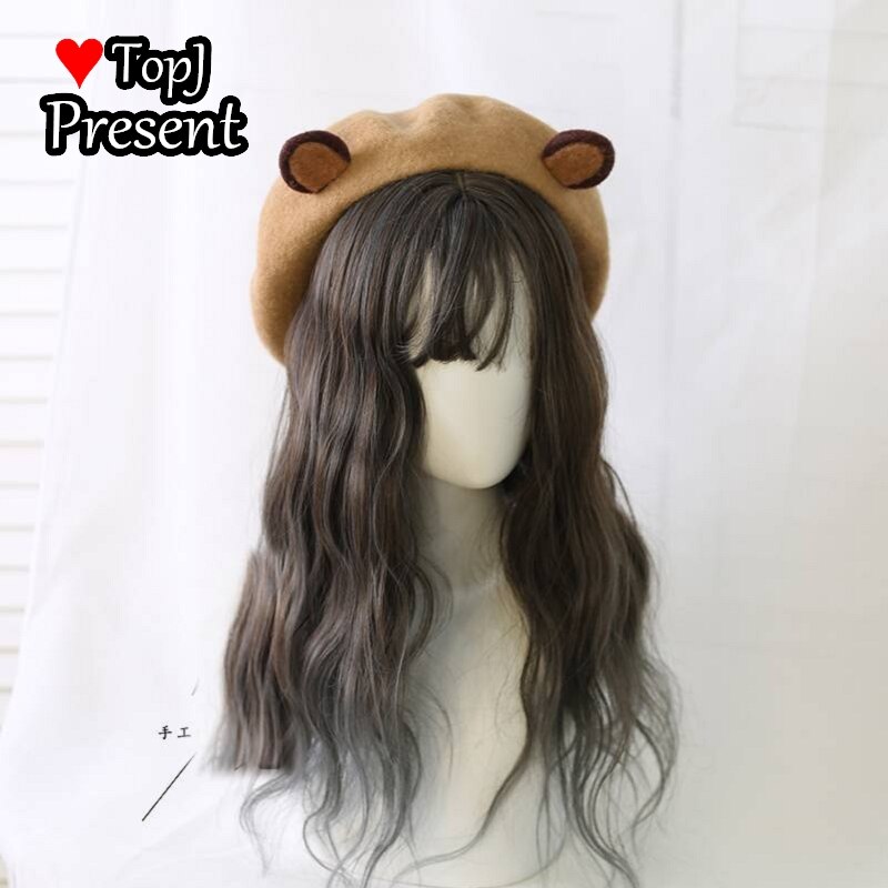 Japanse Zoete Leuke Meisje Super Leuke Baret Beer Oor Wollen Muts Zachte Schattige Beer Oor Veelzijdige Baret: brown 1