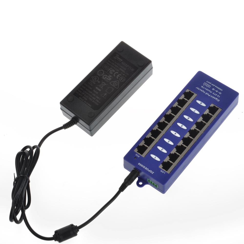 Adaptateur 24 v 60w a ca avec injecteur poe passif gigabit 8 ports pour ubiquiti et mikrotik