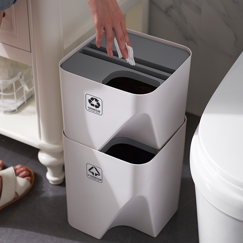 Stackable trash can with lid kitchen waste bin bathroom household wet and dry plastic living room paper basketYHJ110701