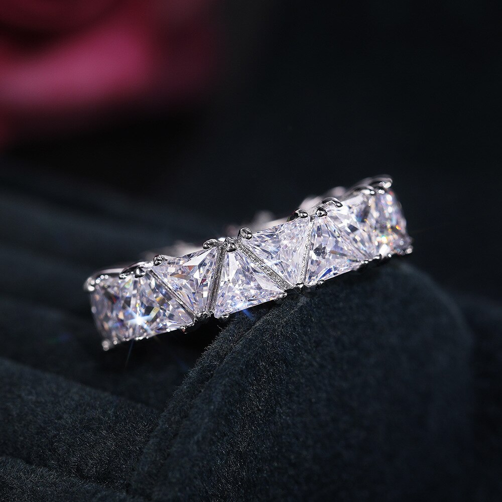 Eternity Triangle Ring 925 Sterling silver Engagement Wedding Band Rings for Women Bridal Diamond Promise Party Jewelry