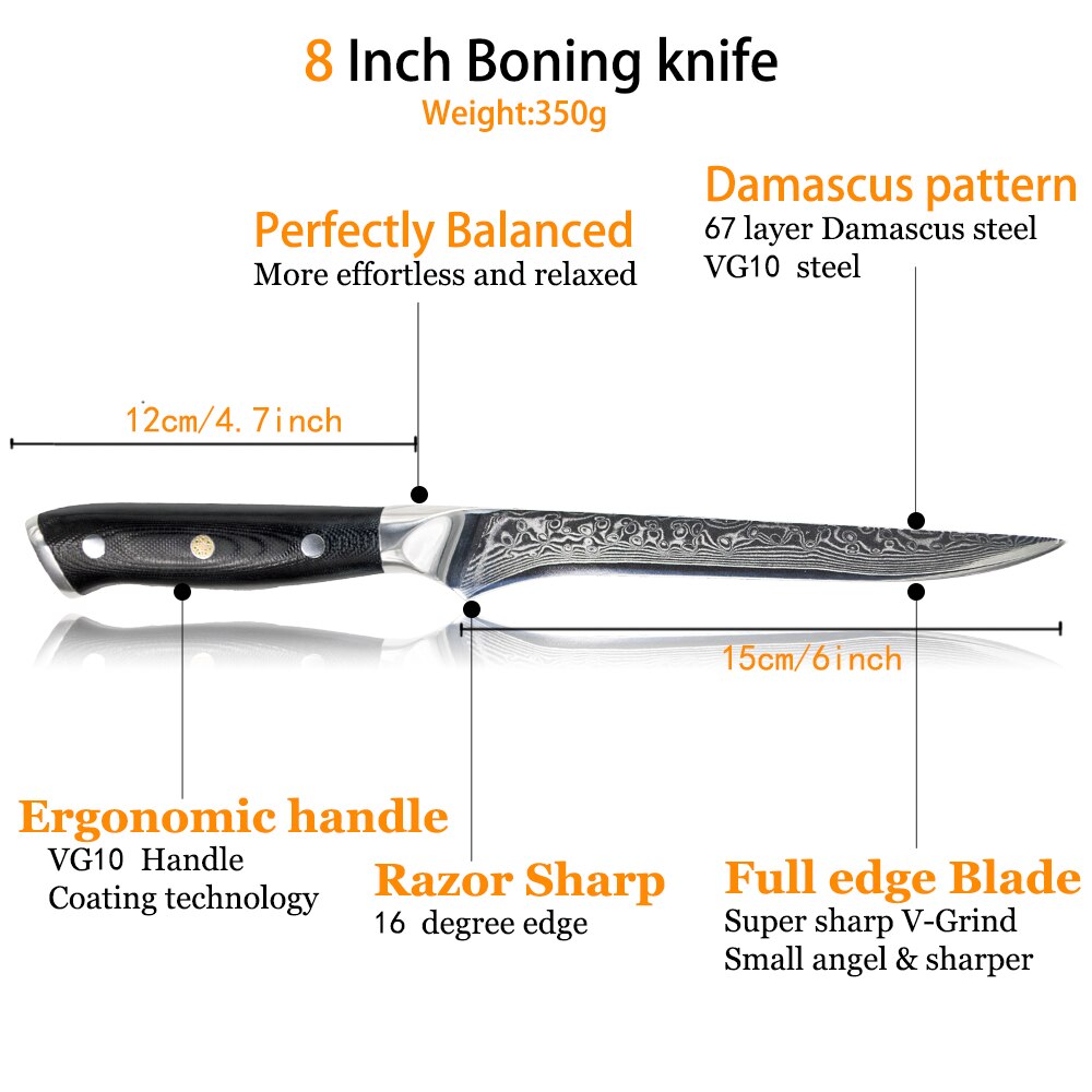 Kitchen Knives 8 inch Damascus Steel Chef Knife set Utility Cleaver Knives Meat Japanese Santoku Knife Cooking Slicing Knife