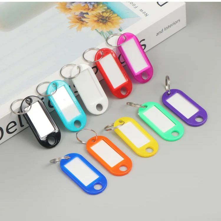 10-50 stks/partij Sterke Plastic Sleutel Tags met Split Ring Label Venster voor DIY Sleutelhanger Kit Genummerde Naam bagage Bagage Tags