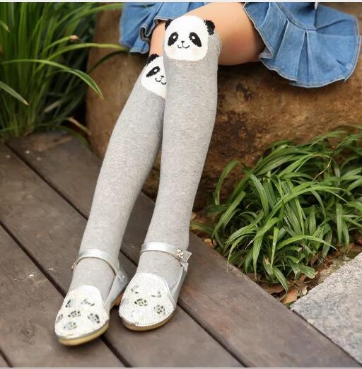 Nuovi cartoni animati dritti per bambini primavera e autunno calzini sopra il ginocchio orecchio Stereo ragazze gamba riscalda calzini per bambini: gray panda