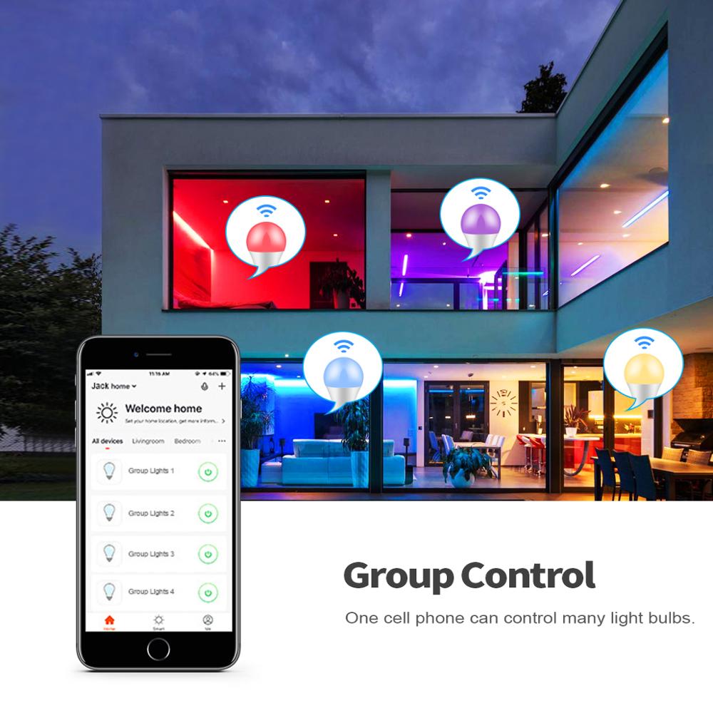 Stemmestyring led pære trådløs wifi lampe  e27 15w 110v 220v app smart wake up night light kompatibel alexa echo og google home