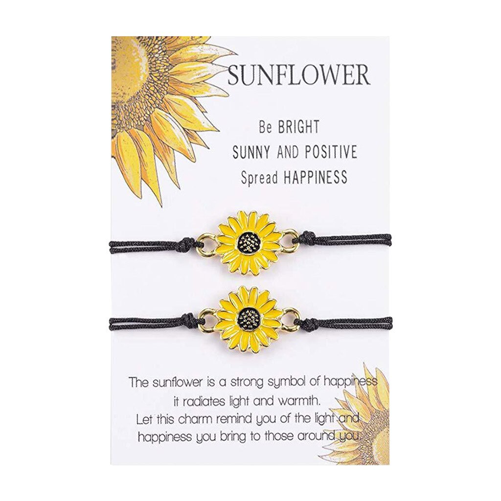 Bracelets Sunflower Sun Flower Daisy Bracelet Alloy Adjustable Woven Card Bracelet Chain Mujer Pulseras
