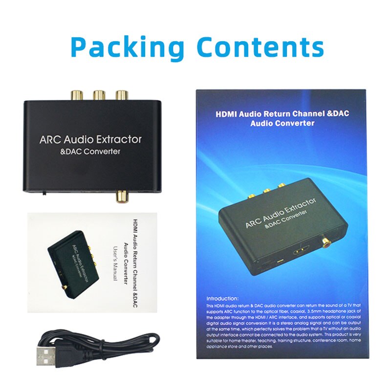 ARC Audio Adapter HDMI-compatible Audio Extractor Digital to Analog Converter DAC SPDIF Coaxial RCA 3.5mm Jack Output AY80-PRO