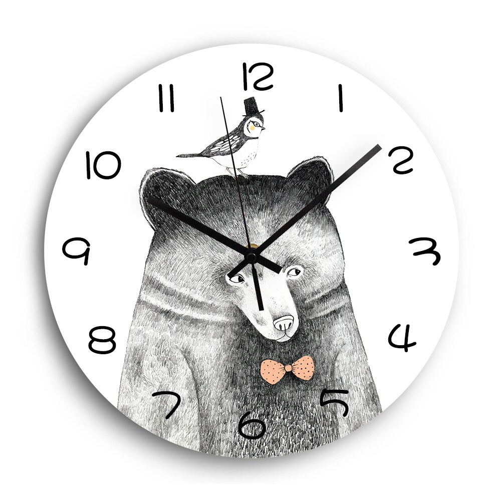 12 '' stille decoratieve wandklok van acryl, nodern quartz, schattige panda leeuw, digitaal, 3d-inch klok aan de muur, horloge, woondecoratie: Yakel 0214