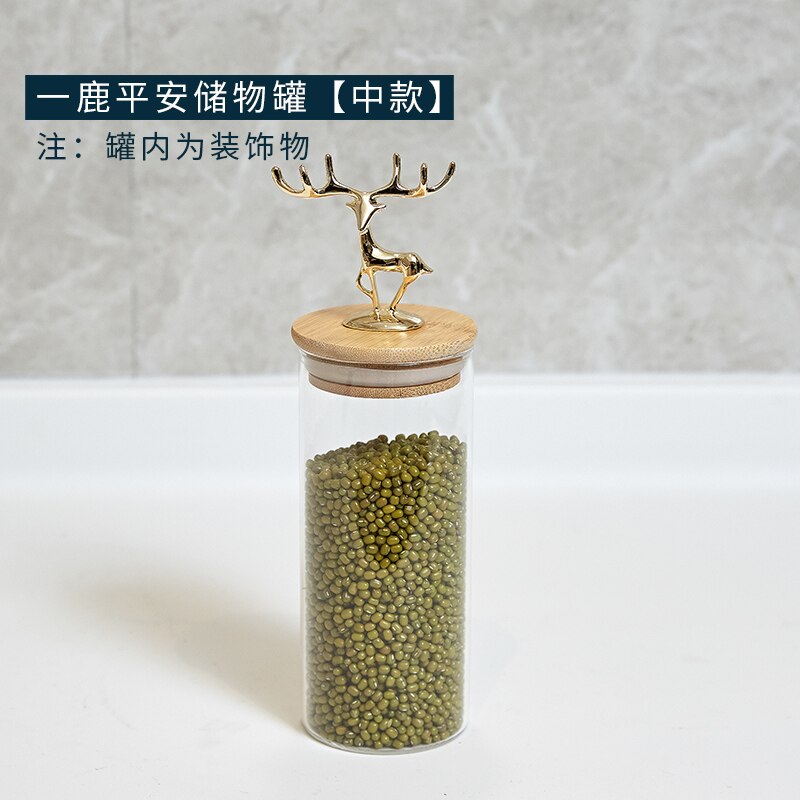 Contenedor de té europeo, sencillo, ciervo dorado, vidrio decorativo, especias, bote frasco para almacenar dulces con tapa de madera, latas de granos de té Caddy: B