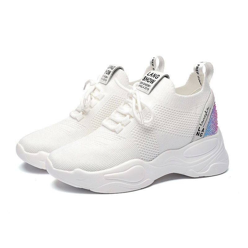 Sport Schuhe frauen Herbst/Winter Neue Kunst Fliegende gewebte Atmungs Alte Schuhe Erhöht Kleine Weiße Schuhe lässig Schuhe